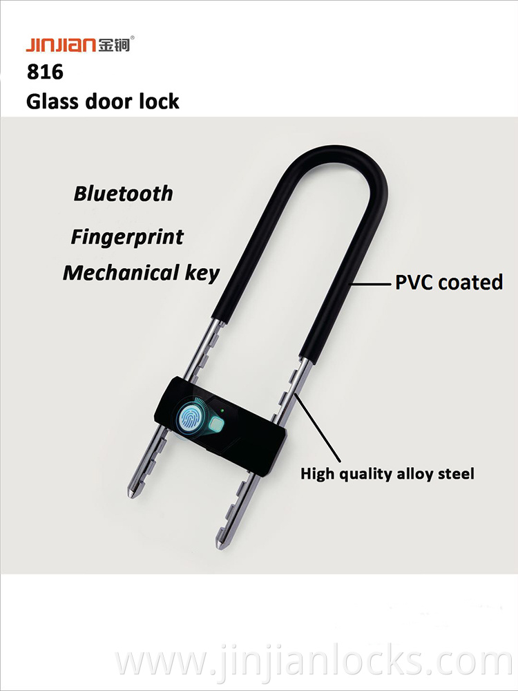 IP67 Aluminum alloy smart U lock with fingerprint and key feature for motorbike , glass door